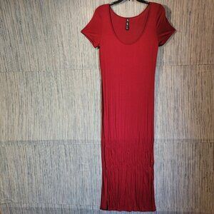 NWT RNB Rich and Beautiful Red Shirt Dress Short Sleeve Long Slit Sides Size M